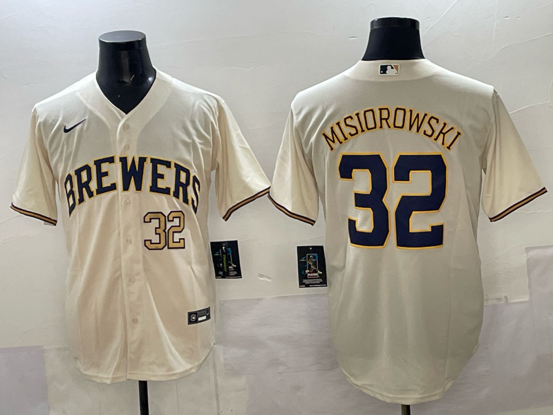 Men Milwaukee Brewers #32 Misiorowski cream Nike MLB 2025 jersey 004